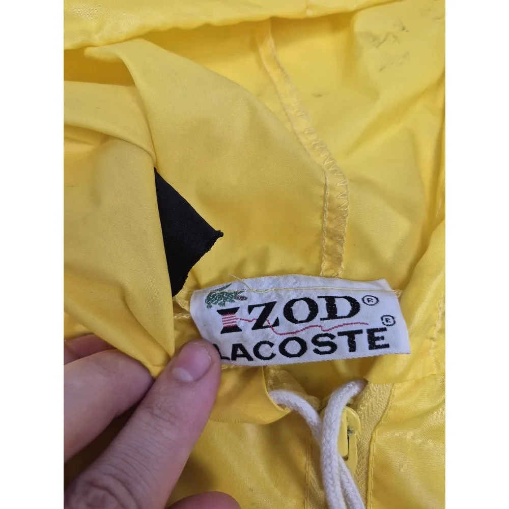 VTG Izod Lacoste Jacket Mens XL Yellow Hooded Anorak 1/4 Zip Windbreaker FLAW